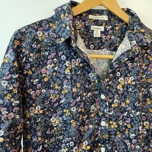LL BEAN Wrinkle Free Floral Button Shirt Petite M